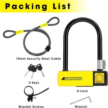 Замок U-Lock для електросамокатів та велосипедів, 1,2 м/10 мм кабель, 3 ключі, захист від крадіжок