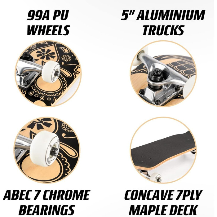 Скейтборд Osprey Absolute Anfänger Double Kick, клен, 78,7×20,3 см, Candy Skull, для початківців