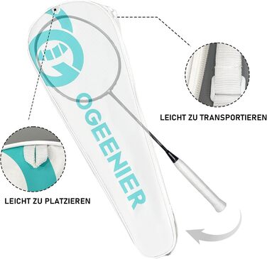 Бадмінтонна ракетка OGEENIER: Графіт, Легка, Професійна, з карбоном, з неслизькою ручкою та сумкою (Чорний)