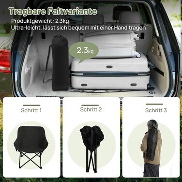 Крісло для кемпінгу Hausprofi складне, чорне, з тримачем для напоїв та сумкою, вантажопідйомність 150 кг