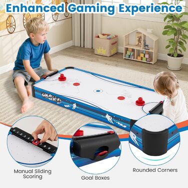 Тік-хокей HOMASIS: електричний стіл для гри з 2 шайбами та 2 шайбельними ключками. Підходить для дітей та дорослих. Кольори: синій та білий