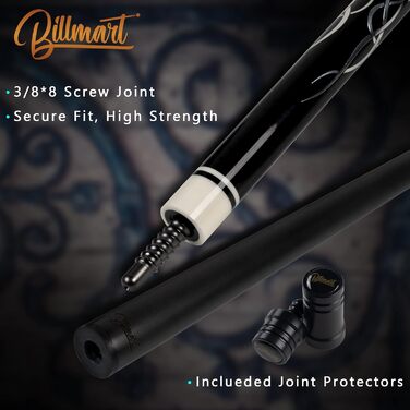 Білліардний кий Billmart з карбонового волокна, низька дефлекція, з жорстким кейсом, 19 oz