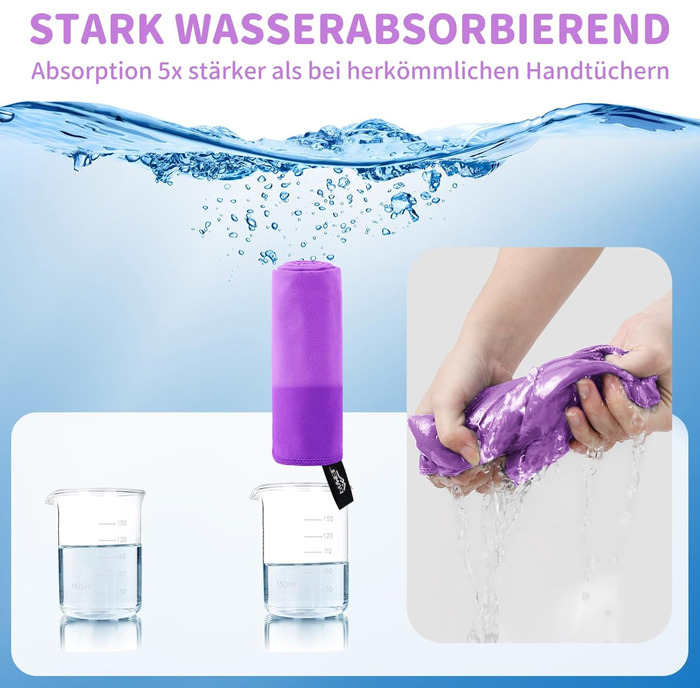 Набір рушників з мікрофібри 3 шт. (160x80 см великий + 2 шт. 80x40 см маленький), для подорожей, спорту, сауни, швидковисихаючі, фіолетові