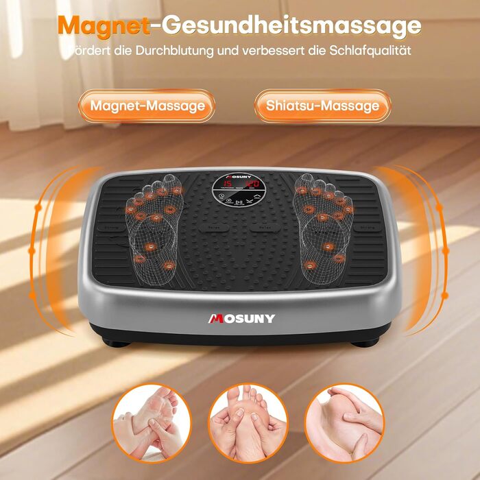 Вібраційна платформа MOSUNY з подвійним мотором для схуднення та тренувань всього тіла - масажер, до 200 кг, сірий