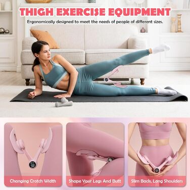 Тренер для стегон з підрахунком, тренажер для м'язів тазу, пристрій для тренування на 360° для внутрішньої поверхні стегон, прес для сідниць, тренажер для м'язів тазу для жінок вдома, рожевий
