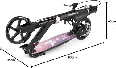 Самокат дитячий та підлітковий HyperMotion Vibe алюмінієвий, до 100 кг, складний, регульована висота керма, колеса 200 мм, ABEC-7 (Чорний з рожевим)