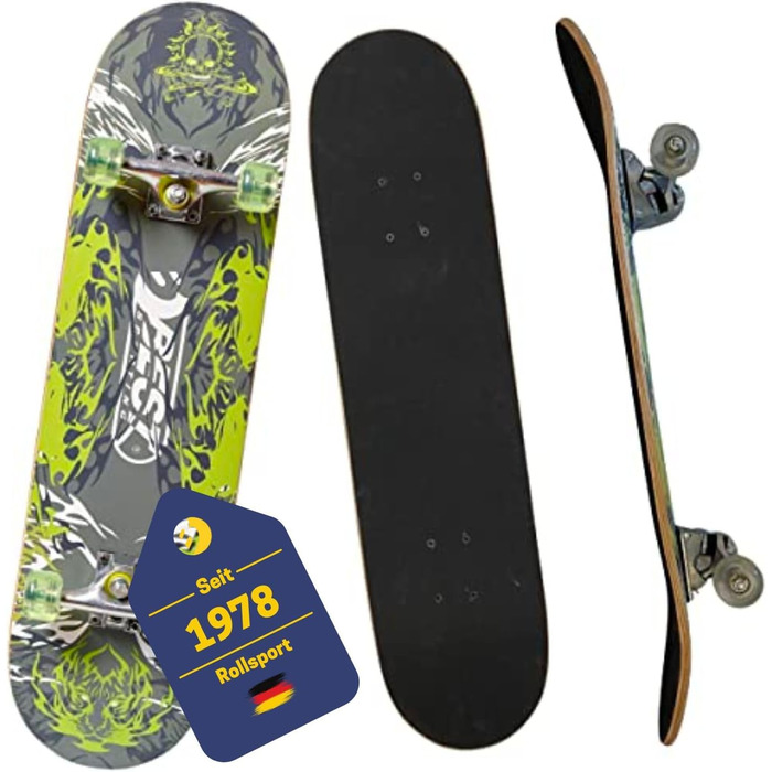 Скейтборд Best Sporting Green Ghost 78,5x20,4 см для дорослих, дерев'яний та алюмінієвий, підшипники ABEC 5, універсальний розмір