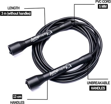 Скакалка для змагань SPEED CHAMPION (діаметр 5 мм, довжина 3.0 м, регульована) чорно-чорна