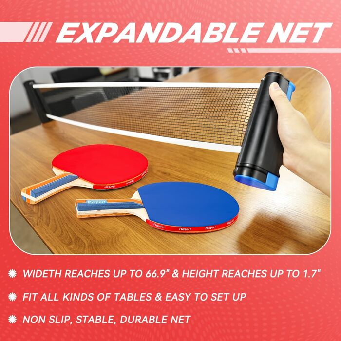 Набір для настільного тенісу Profi: 4 ракетки, сітка, 8 м'ячів, сумка. Підходить для дітей та дорослих (червоний + синій)