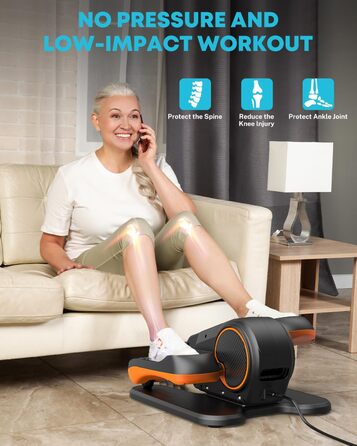 Еліптичний тренажер Gonex під стіл для літніх людей, електричний, з пультом керування, 16 рівнів швидкості, ручний та автоматичний режими (Помаранчевий)