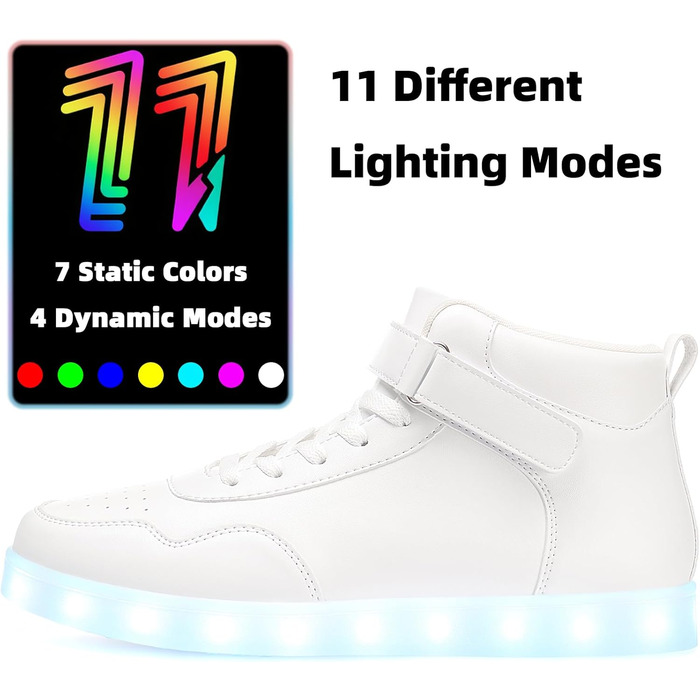 APTESOL LED кросівки високі, світлодіодні, USB зарядка, для жінок та чоловіків (36 EU, білі)