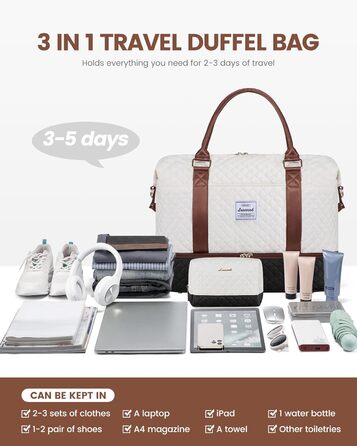 Спортивна сумка LOVEVOOK для жінок з відділенням для взуття, ручна поклажа для подорожей, сумка-мішок для вихідних, сітка для Gym, пляжу, сауни, кемпінгу (XL, 2 шт., Бежевий, Чорний, Коричневий)