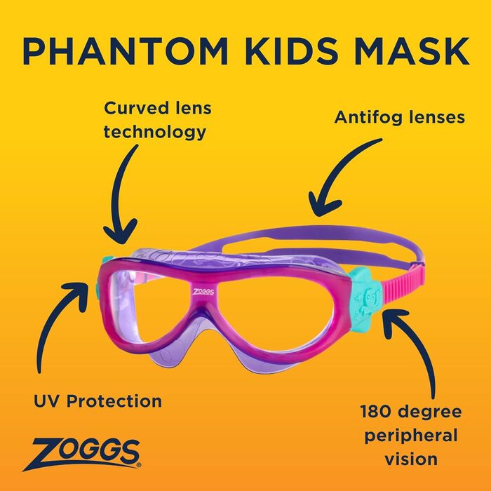 Дитяча маска для плавання Zoggs Phantom, рожева/фіолетова, до 8 років