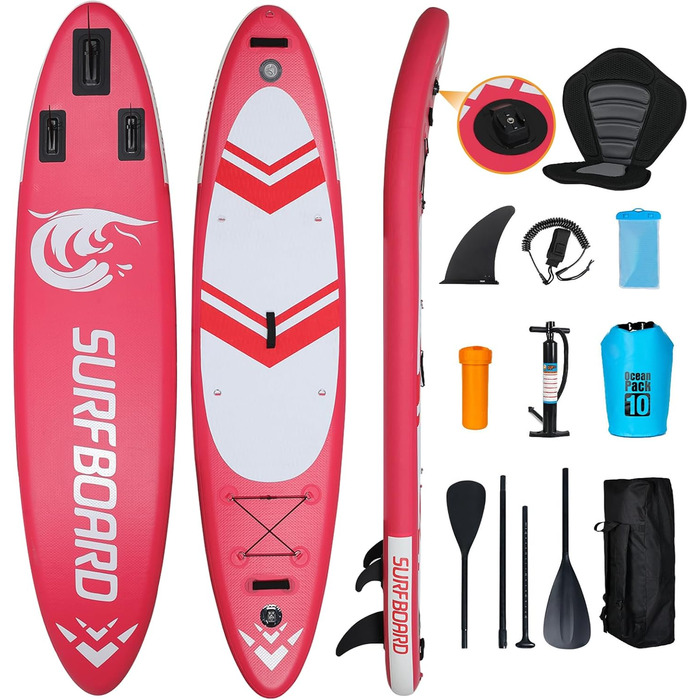 Надувна SUP-дошка ZealWe 320/335 см з аксесуарами, серфборд до 150 кг, комплект: алюмінієве весло, сидіння, рюкзак, насос