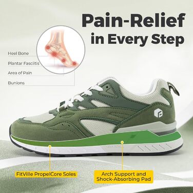Жіночі кросівки FitVille для широкої стопи: бігові, для ходьби, фітнесу, спортивні. Зелені, розмір 42.5 EU (X-широкі)