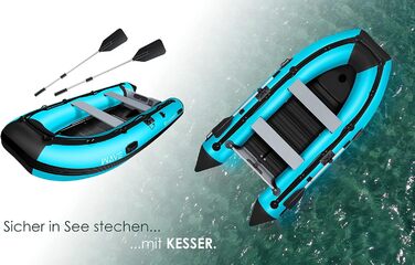 Надувне човен KESSER® 3.20 м на 4 особи - Wave Motor, для відпочинку, риболовлі, з 2 лавками, ремкомплект та сумка, блакитно-чорний PVC