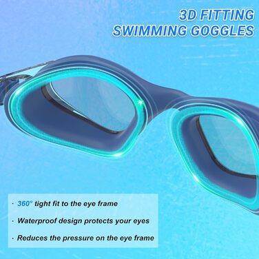 Окуляри для плавання Schwibrille HD з антифогом, UV-захистом, герметичні, зручні - для дорослих, басейн/відкрита вода, синьо-сірі (M)