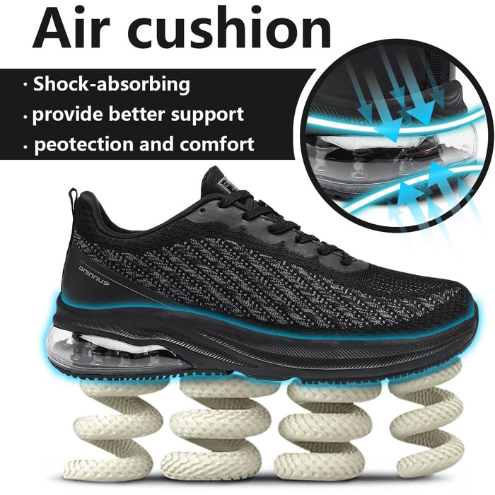 Кросівки для чоловіків та жінок: спортивні, легкі, з повітряною подушкою, для бігу та фітнесу, дихаючі, розмір 36-47 EU (37 EU, чорний)