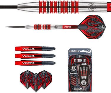 Дротики для дартсу WINMAU Diablo 24г, сталевий наконечник, вольфрам, з крилами та стрижнями, торпедоподібна форма, професійні