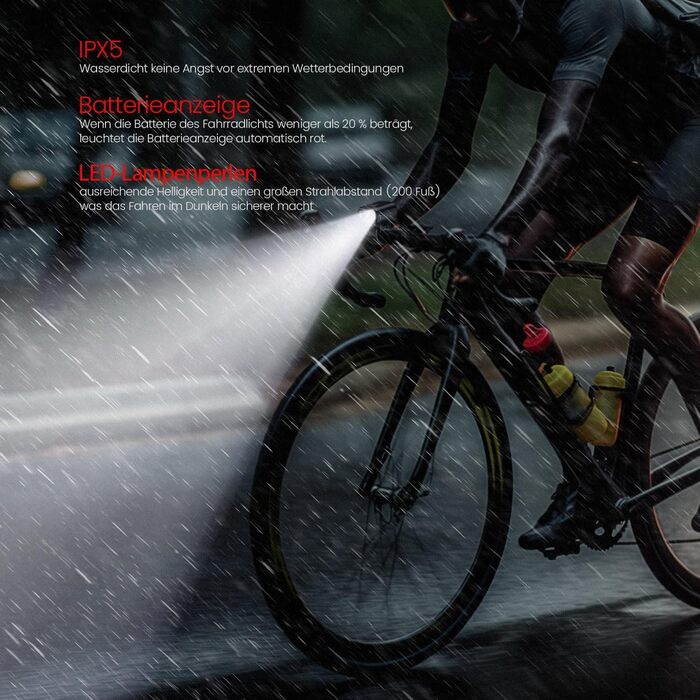 Набір велофари StVZO, переднє та заднє світло, IPX5 водонепроникні, з інтелектуальним стоп-сигналом, перезаряджувана велолампа для нічних поїздок, чорний