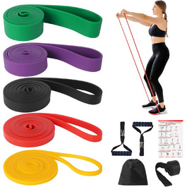 Набір еластичних стрічок для фітнесу з 5 рівнями опору, 2 ручками, 1 дверним анкером, сумкою для перенесення та інструкцією. Ідеально для йоги, силових тренувань чоловіків та жінок