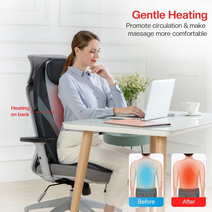 Масажне сидіння Snailax Shiatsu з підігрівом та вібрацією для шиї та спини, масажер для крісла, подарунок для чоловіків та жінок (40.5x35.5x66cm)
