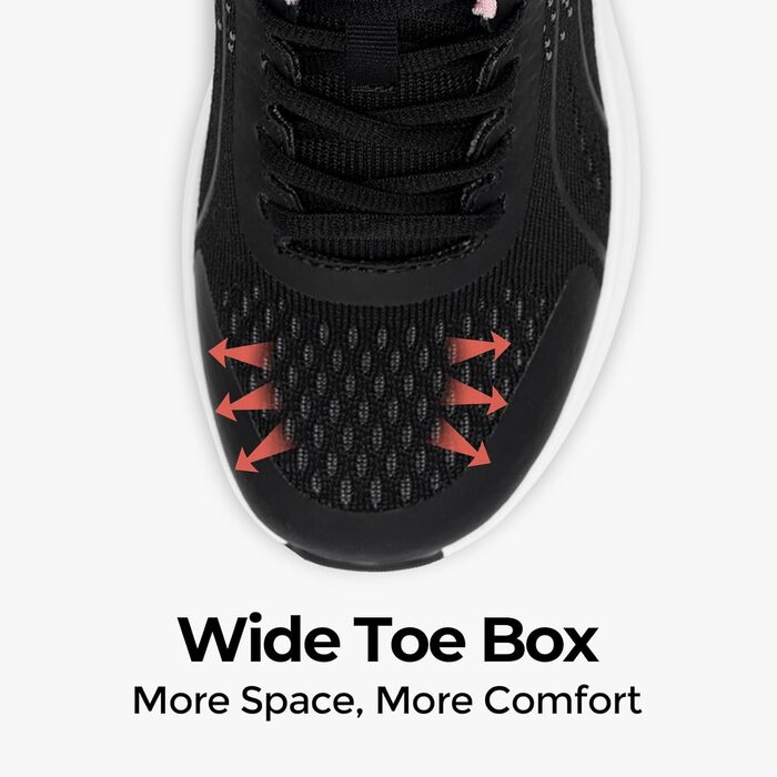 Жіночі кросівки FitVille для ходьби та бігу: широкі, дихаючі, з неслизькою підошвою, чорно-рожеві, 40 EU