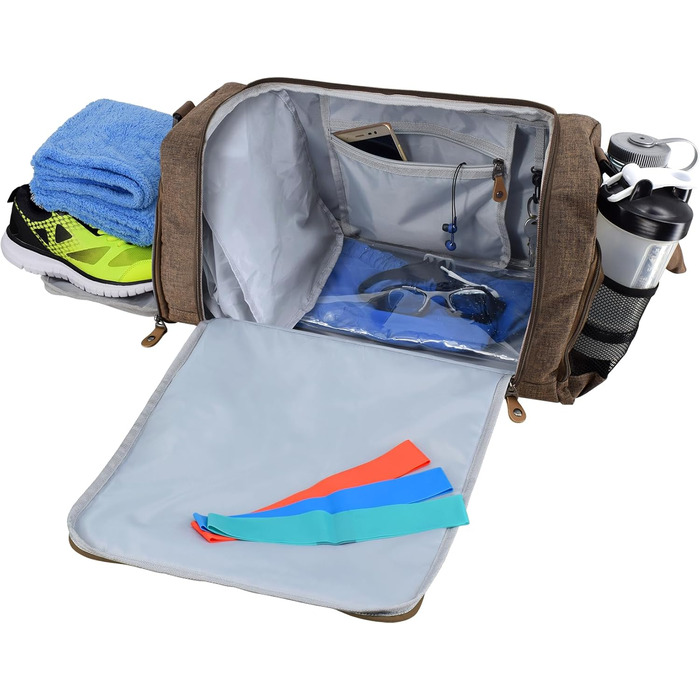 Спортивна сумка FocusGear Ultimate Gym Bag 2.0, водостійка, 10 відділень, середній розмір, зелена/коричнева, 29,8x26,7x50,8 см
