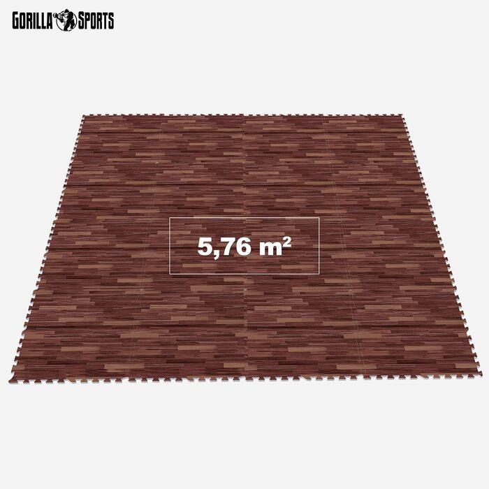 Набір захисних пазл-матів для підлоги GORILLA SPORTS® з EVA-піни, 60x60x1,2 см, 16 шт (5,76 м²), протиковзкі килимки для фітнесу та тренувань, колір: темний дерево