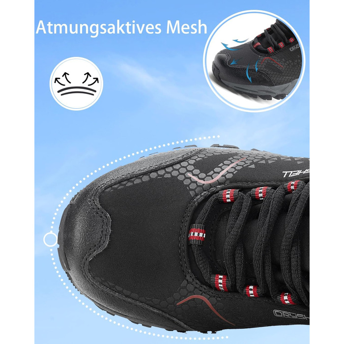 Водонепроникні трекінгові черевики для жінок та чоловіків. Легкі пішохідні черевики, дихаючі, розміри 38-46 EU, 44 EU, чорний, червоний