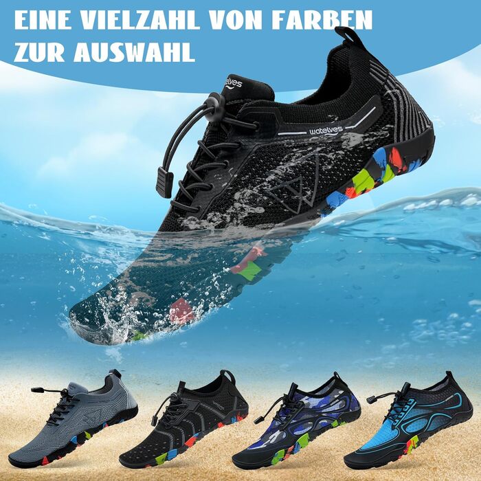 Водні шкарпетки WateLves для плавання, серфінгу та відпочинку на пляжі. Швидка сушка, дихаючі, розмір 36-48 EU (чорний трикутник, 41 EU)