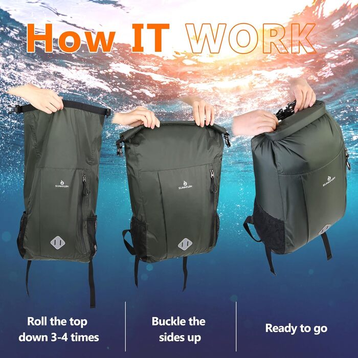 Водонепроникний рюкзак Dry Bag 20L, IPX8, з кишенею для телефону, для плавання, каякінгу, рафтингу, кемпінгу (Зелений)