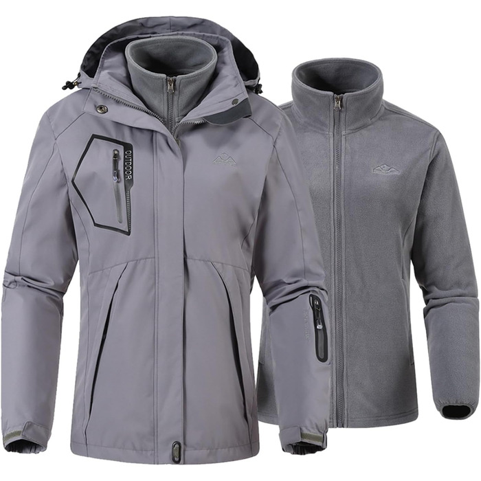 Жіноча 3-в-1 куртка Ysento: тепла флісова куртка, водонепроникна, вітронепроникна, функціональна, софтшелл знімною капюшоном (Сірий, S)