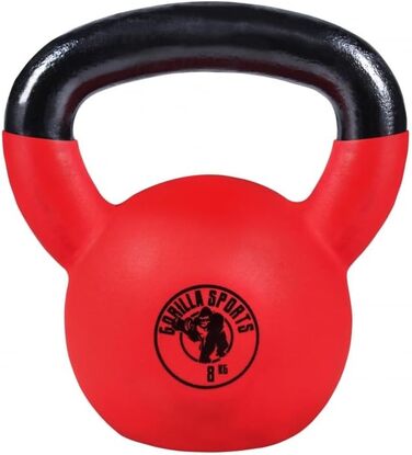 Kettlebell GORILLA SPORTS 2-32 кг, чавунна, з вініловим покриттям, для фітнесу та тренувань