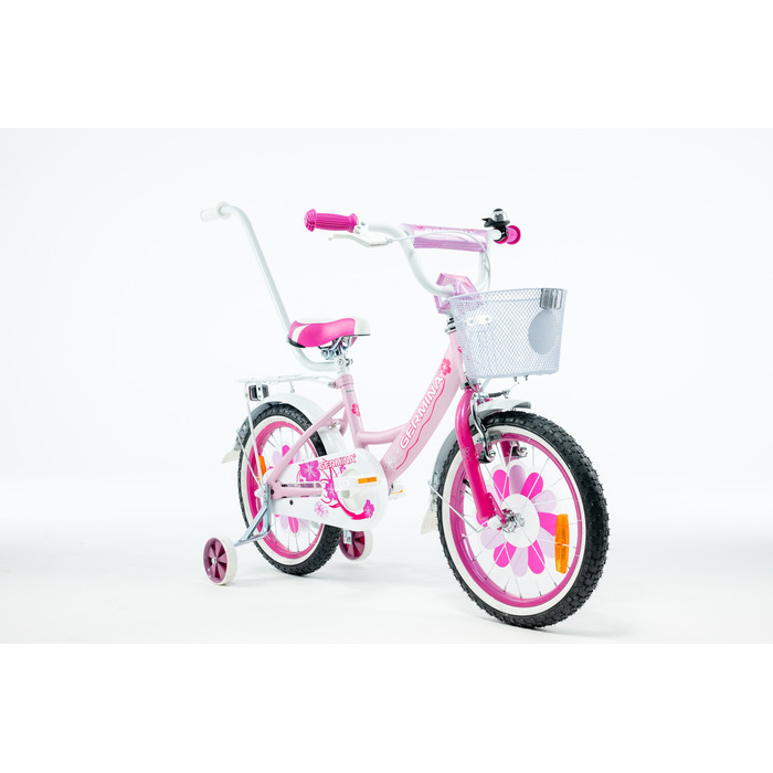 Дитячий велосипед для дівчинки 16 дюймів, рожевий, з кошиком та додатковими колесами