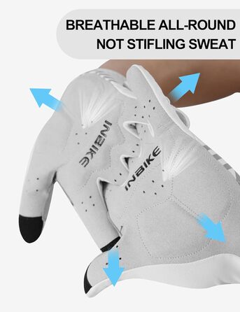 Велосипедні рукавички Inbike C701 M білі: теплі, вітронепроникні, дихаючі, з підтримкою сенсорного екрану та світловідбиваючими елементами для чоловіків та жінок