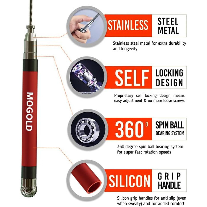 Стрибкове канат MOGOLD з регулюванням довжини, 4 канатні мотузки для кросфіту, кульковий підшипник, силіконовий грип