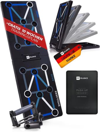 Складне дошка для віджимань 12-в-1 з планом тренувань - Преміум якість [Розроблено в Німеччині] з інструкцією для тренувань