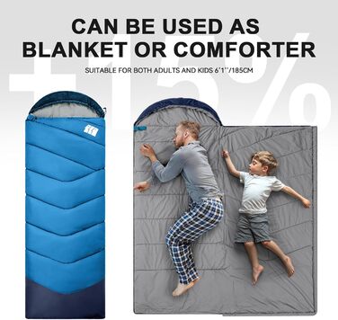 Спальний мішок для дорослих на холодну погоду, вологостійкий, легкий, блакитний (1,8 кг)