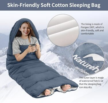 Спальний мішок Naturehike з капюшоном, ковдровий, для кемпінгу, легкий та зручний, ідеальний для подорожей та активного відпочинку на природі, Marineblau-rechts (11°C)