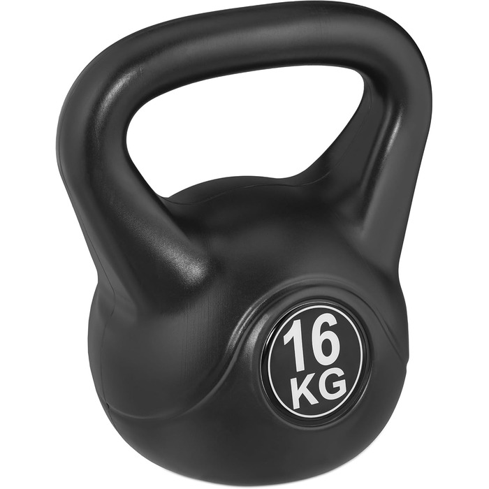 Kettlebell Relaxdays 16 кг, пластикова гиря для фітнесу, чорна, для жінок і чоловіків