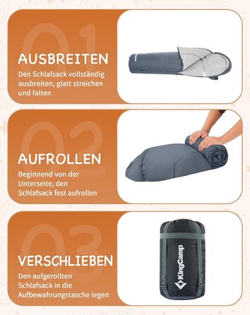 Сплячий мішок KingCamp для дітей та дорослих, 3-4 сезони, двошаровий, теплий, сірий, для кемпінгу та походів, 165x70x45 см