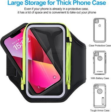 Спортивний браслет для телефону з кишенею для навушників, чорний. Сумісний з iPhone 17, 16, 15. Тримач для телефону 6.9 дюймів для бігу та фітнесу.