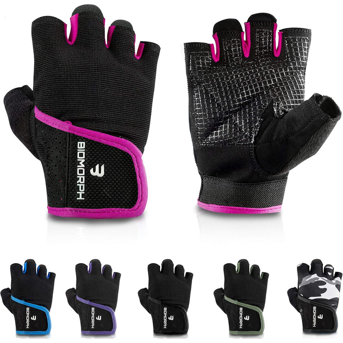 Фитнес рукавички для тренувань BIOMORPH для жінок та чоловіків | Рукавички для силових тренувань, бодібілдингу, кросфіту, рожеві, розмір S (17,5-19,5 см)