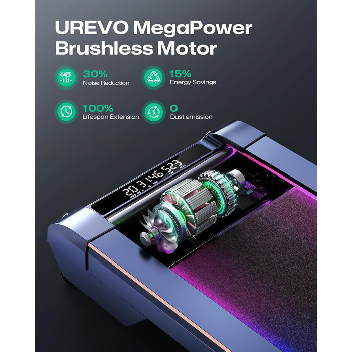 Бігова доріжка UREVO Smart Walking Pad з нахилом 14% для дому, підстільна, розширена бігова поверхня, LED-пульт, тиха безщіткова, швидкісне підсвічування, синій колір
