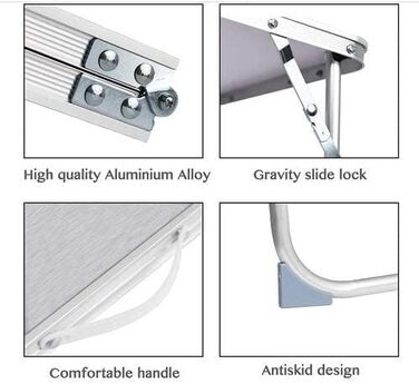 Складаний столик Qimu 60 см, алюміній, регульована висота 26/56 см, для саду та пікніка, білий