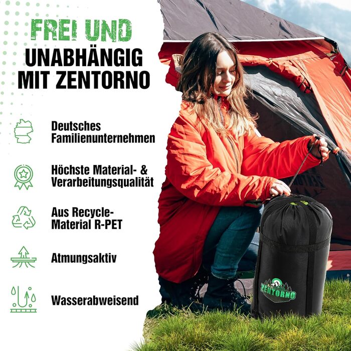 Сплячий мішок Zentorno® Winter -10°C | Дихаючий та водовідштовхуючий | 3-4 сезони | Ультралегкий, компактний | Сплячий мішок для кемпінгу | Миючий мумієподібний спальний мішок для дорослих, зелений