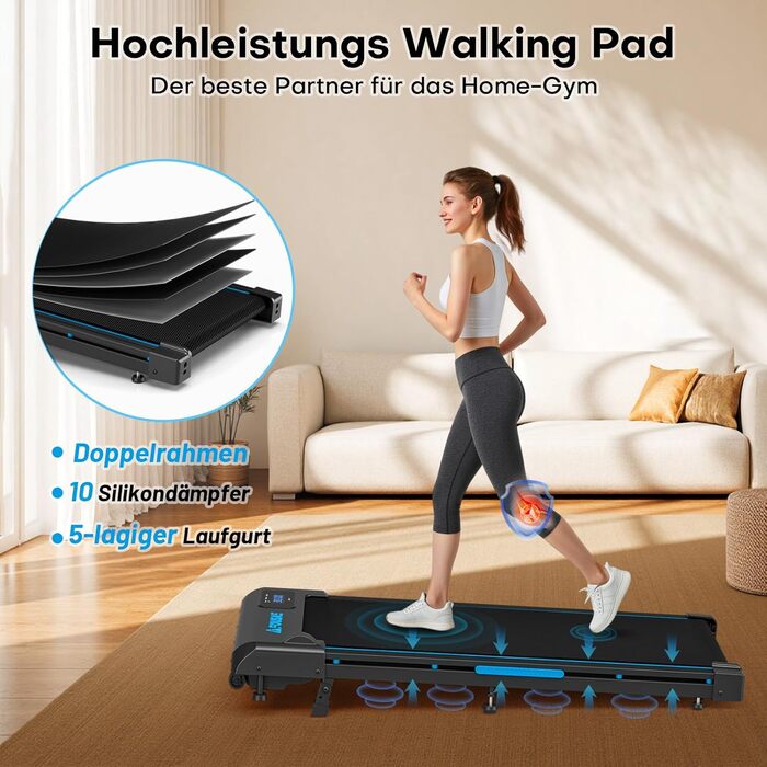 Walking Pad FOUSAE: Бігова доріжка для дому з регулюванням нахилу до 9%, потужність 2.5HP, LED-дисплей, керування з пульта та через додаток, подвійне амортизація, до 150 кг