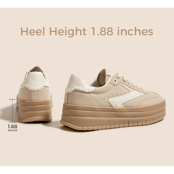 Жіночі туфлі на платформі Lucky Step з гумовою підошвою та замшею - ретро дизайн, товста підошва для тенісу та повсякденного носіння (40 EU, Бежеві)