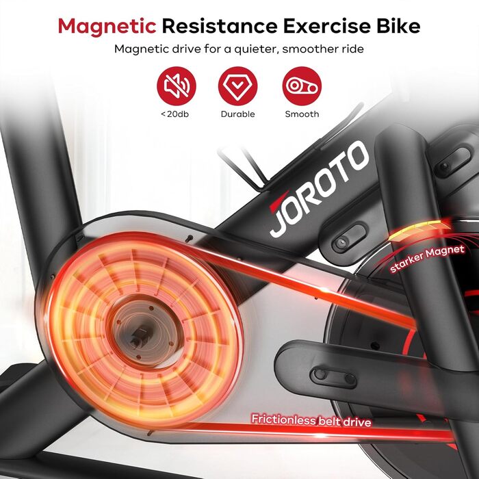 Велотренажер JOROTO з додатком, тихий велоергометр, фітнес-велосипед для дому з LCD-дисплеєм, стійка для гантелей, тримач для пляшки, до 150 кг